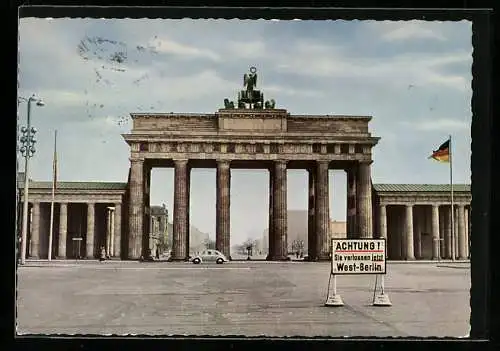 AK Berlin, Verlassen von West-Berlin, Blick zum Brandenburger Tor, Grenze