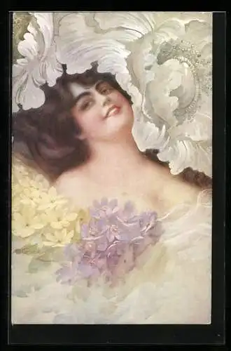 Künstler-AK G.Guerzoni: Langhaarige Schöne zeigt Dekollete