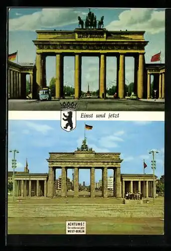 AK Berlin, Brandenburger Tor einst und jetzt, Berliner Mauer