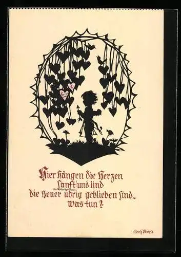 Künstler-AK Georg Plischke: Engel bei den hängenden Herzen
