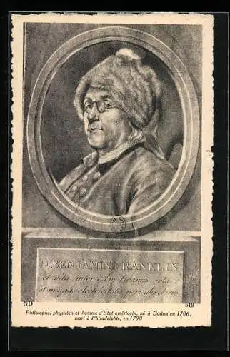 Künstler-AK D. Benjamin Franklin im Portrait