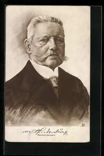 Künstler-AK Reichspräsident Paul von Hindenburg im Portrait