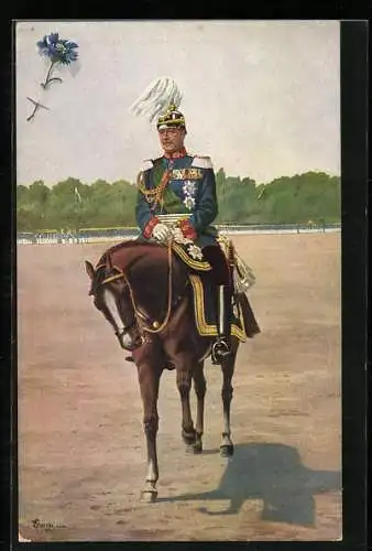 AK Der berittene König Friedrich August von Sachsen in Uniform