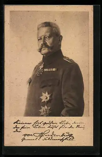 AK Ludendorff-Spende, Paul von Hindenburg, Portrait und Zitat