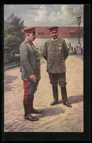 AK Kaiser Wilhelm II. in Uniform mit verschränkten Armen nebst Generalfeldmarschall v.Hindenburg