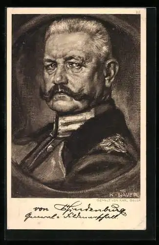 Künstler-AK K. Bauer, Zeichnung Paul von Hindenburg