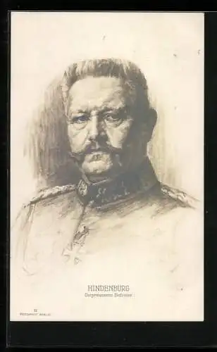 Künstler-AK Portrait Paul von Hindenburg in Uniform, Ostpreussens Befreier