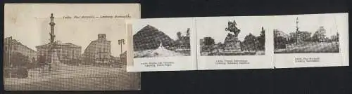 Leporello-AK Lemberg, Marienplatz, Stadttheater, Landtagsgebäude, Gewerbe-Museum, Bahnhof und Union-Hügel