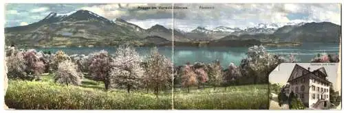 Klapp-AK Meggen am Vierwaldstättersee, Gasthaus zum Kreuz, Panoramablick in die Berge