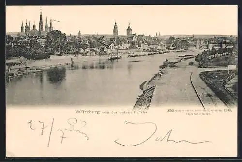 AK Würzburg, Teilansicht mit Kirche von der untern Brücke aus