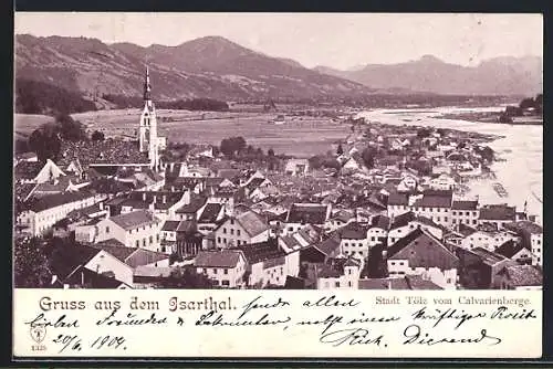 AK Tölz /Isarthal, Teilansicht mit Kirche vom Calvarienberge aus