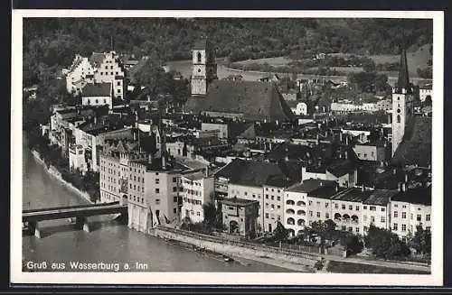 AK Wasserburg a. Inn, Teilansicht mit Kirche