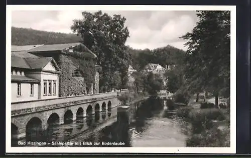 AK Bad Kissingen, Saalepartie mit Blick zur Bodenlaube