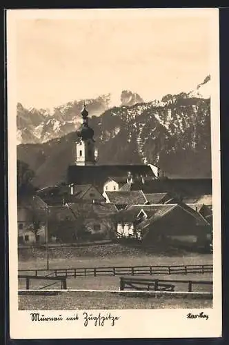 AK Murnau / Staffelsee, Ortsansicht mit Zugspitze