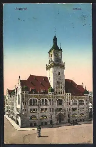 AK Stuttgart, Rathaus mit Litfasssäule