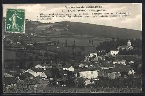 AK Saint-Point, Vue générale du village avec montagnes, gare et ancienne résidence de Lamartine