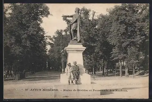 AK Autun, Statue de Divitiac et Promenade des Marbres