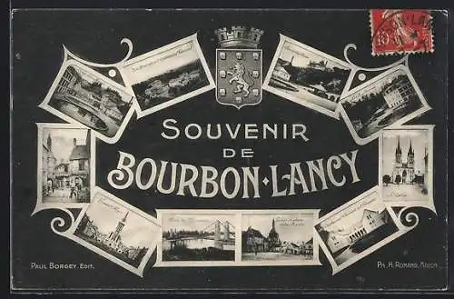 AK Bourbon-Lancy, Souvenir de Bourbon-Lancy avec vues multiples des monuments et paysages locaux