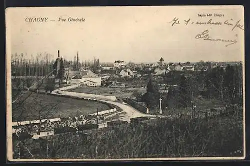 AK Chagny, Vue générale du village avec maisons et chemin sinueux