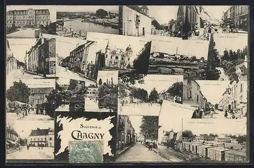 AK Chagny, Souvenir de Chagny avec collages de vues diverses de la ville