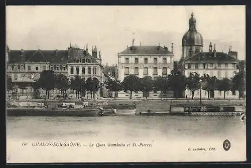 AK Chalon-sur-Saône, Le Quai Gambetta et St-Pierre