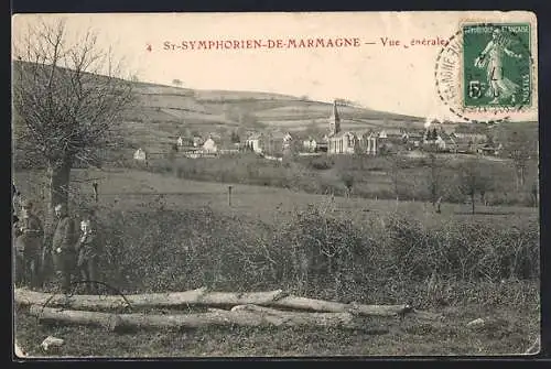 AK St-Symphorien-de-Marmagne, Vue générale du village et des collines environnantes