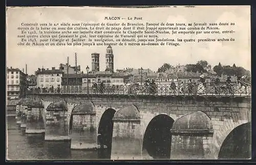 AK Mâcon, Le Pont avec vue sur les bâtiments historiques en arrière-plan