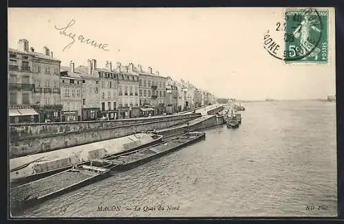 AK Mâcon, Le Quai du Nord avec bateaux amarrés