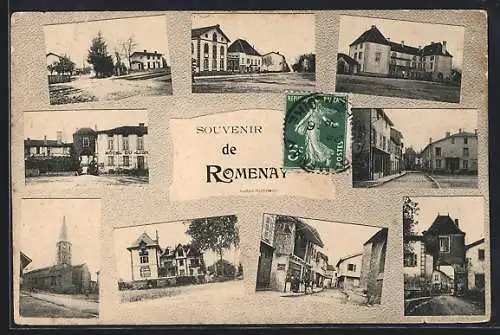 AK Romenay, Souvenir avec vues multiples du village et bâtiments historiques