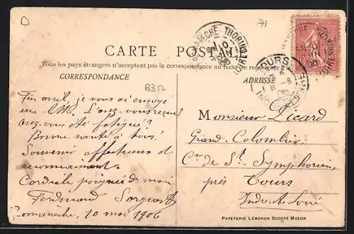 AK Romanèche-Thorins, Souvenir de Romanèche-Thorins mit Kirche, Windmühle und verschiedenen Ansichten des Dorfes