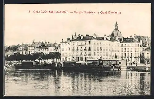 AK Chalon-sur-Saône, Bateau Parisien et Quai Gambetta