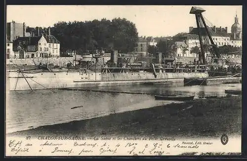 AK Chalon-sur-Saône, La Saône et les Chantiers du Petit Creusot