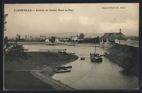 AK Fleurville, Entrée du Canal, Pont et Port