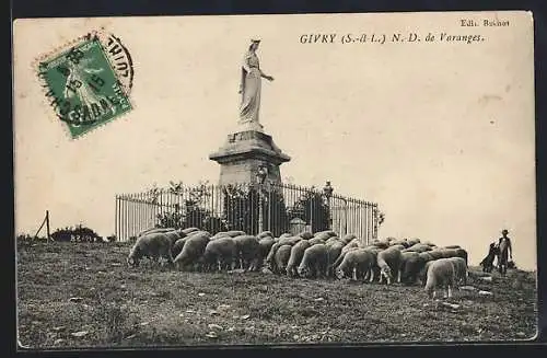 AK Givry, N.D. de Varanges avec troupeau de moutons et berger