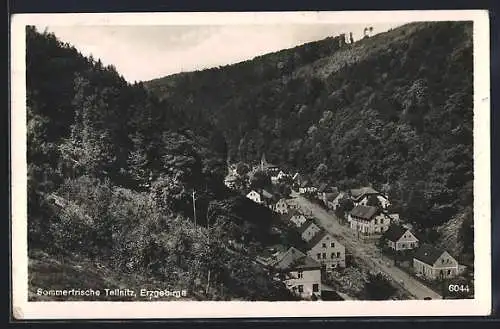 Präge-AK Tellnitz /Erzgebirge, Ortsansicht aus der Vogelschau