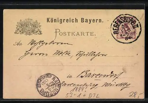 Vorläufer-AK Regensburg, 1884, Korrespondenzkarte von Friedrich Pustet, Ganzsache