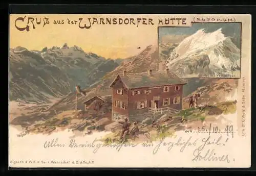 Lithographie Warnsdorfer Hütte, Gipfel des Venediger