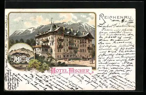 Lithographie Reichenau a. d. R., Ansichten vom Hotel Fischer