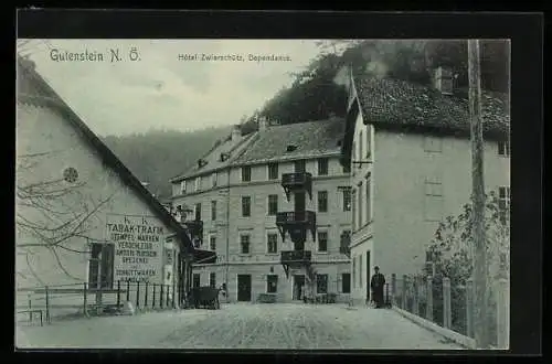 AK Gutenstein /N. Ö., Hotel Zwierschütz, Dependance, K. k. Tabak-Trafik