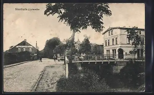 AK Nordleda /Unterelbe, Gasthaus zum Deutschen Hause und Flussbrücke