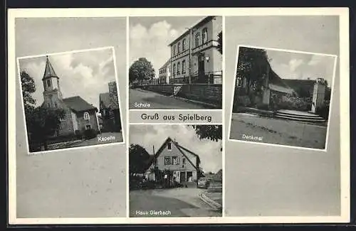 AK Spielberg / Baden, Kapelle, Schule, Denkmal, Haus Gierbach