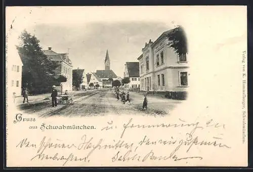 AK Schwabmünchen, Strassenpartie mit Blick zur Kirche