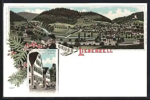 Lithographie Liebenzell, Gasthof zum Hirsch, Gesamtansicht