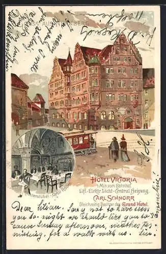 Lithographie Nürnberg, Hotel Victoria, Klosterstübel Grill-Room