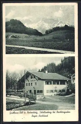 AK Schellenberg bei Berchtesgaden, Gasthaus Zill mit Untersberg