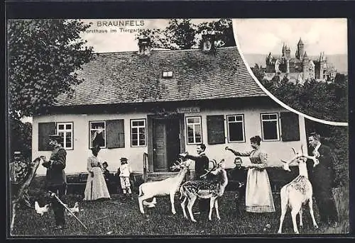 AK Braunfels, Forsthaus im Tiergarten, Blick zum Schloss