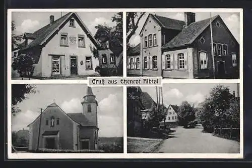 AK Etzenrot /Albtal, Café Bäckerei Schück, Kirche und Strassenpartie