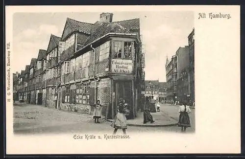 AK Hamburg-Neustadt, Ecke Kräthestrasse (Pilatuspool) und Kurze Strasse