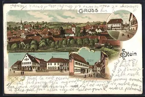 Lithographie Stein /Bretten, Forsthaus, Gasthaus zum Lamm und Gasthaus zur Hanns