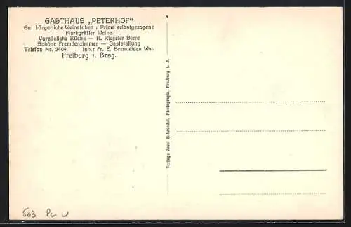 AK Freiburg i. B., Gasthaus Peterhof, Aussen - und Innenansicht